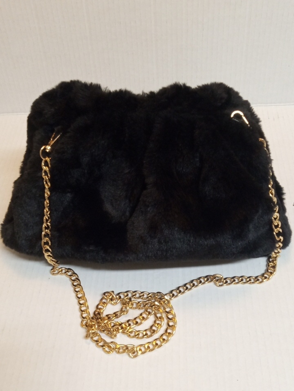 Anthropologie Bag Faux Fur Gold Tone Chain Strap 20" Drop